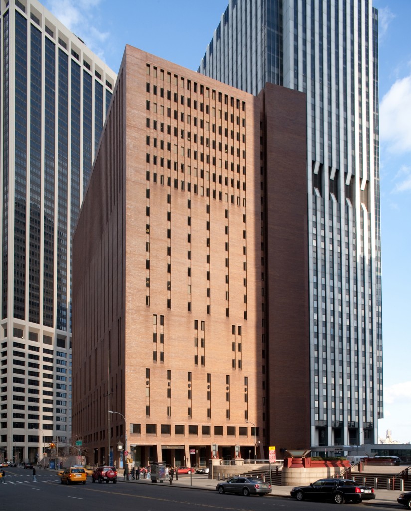 4 New York Plaza at 115 Broad Street, a Brutalist office tower in the Financial District, NYC.