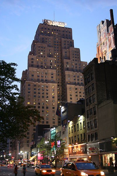 The Wyndham New Yorker Hotel, a classic Art Deco building at 481 Eighth Avenue, Manhattan.