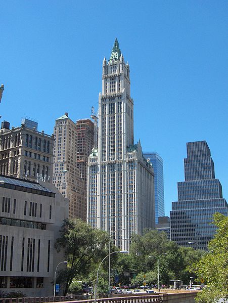 The Woolworth Building at 233 Broadway, a mixed-use neo-gothic landmark building in Manhattan.