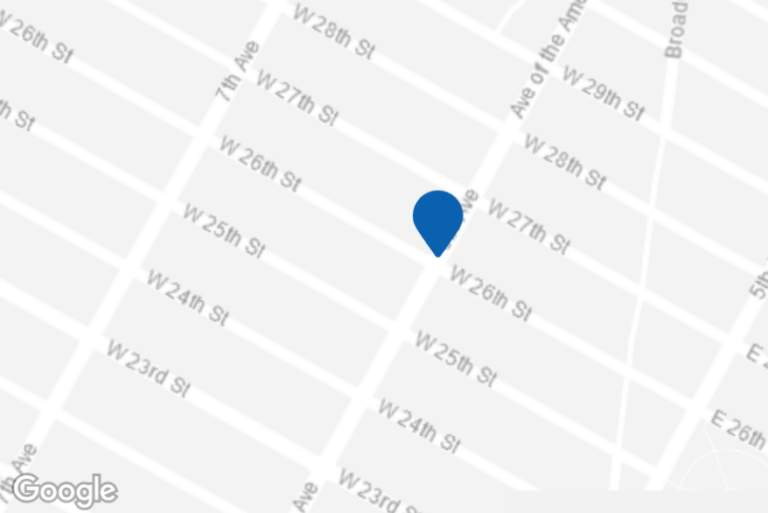 Map view of a commercial real estate listing located at 104 West 27th Street in New York City.
