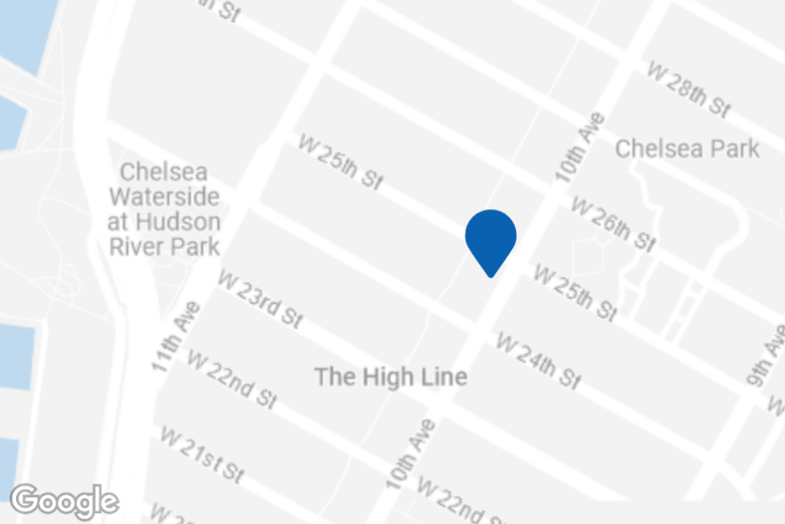 Map view of a commercial real estate listing located at 511 West 25th Street in New York City.