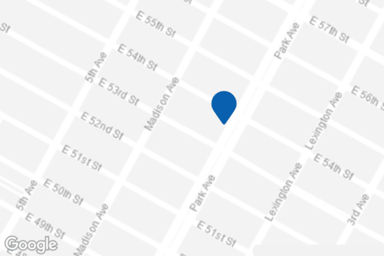 Map view of a commercial real estate listing located at 59 East 54th Street in New York City.