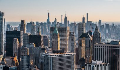 NYC skyline featuring The Trump Building in Lower Manhattan.