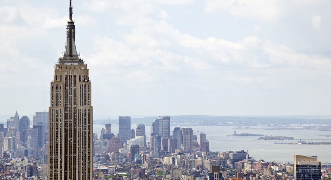Iconic Empire State Building in NYC, prime office space for lease.