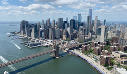 New York skyline view from a helicopter.