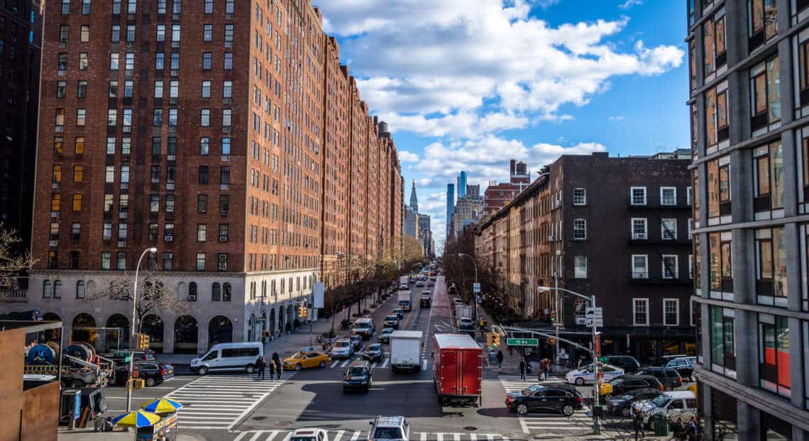 Chelsea street scene in NYC, prime real estate neighborhood.