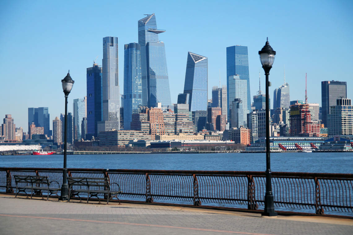 Manhattan skyline with Hudson Yards in the foreground, a new tech hub in New York City