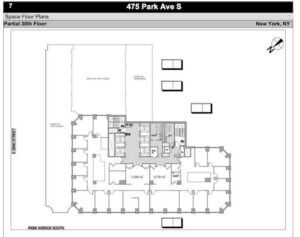 Floor plan, 30th floor, 5,260 SF office rental, 475 Park Avenue South, New York City