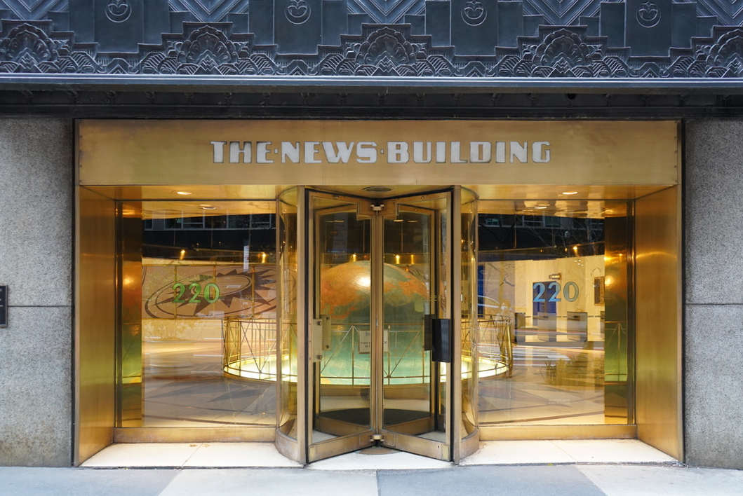 The iconic News Building at 220 East 42nd Street, Class A office space in Midtown Manhattan.