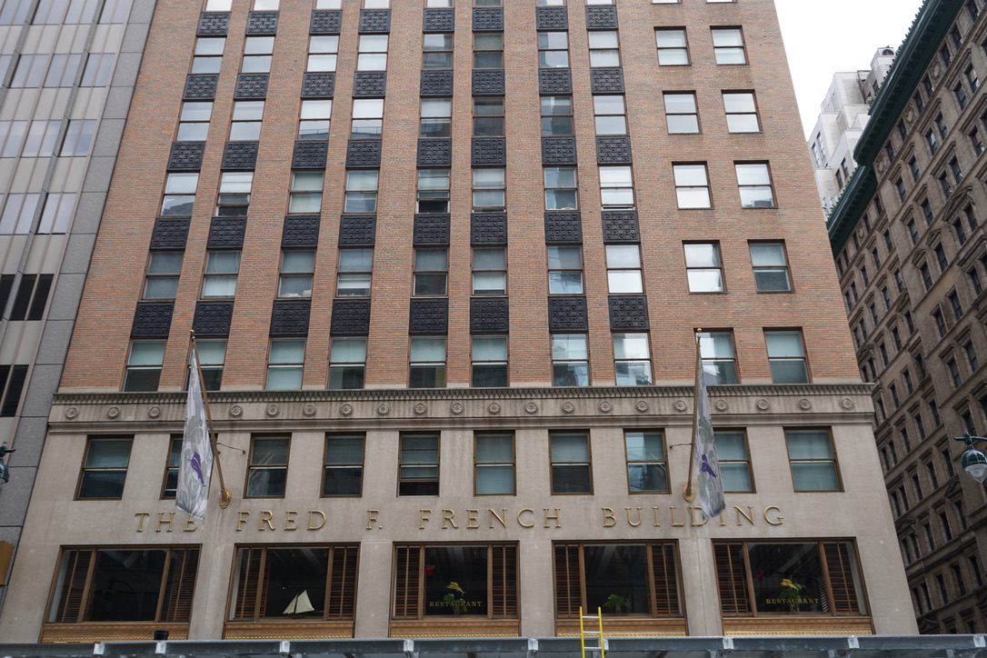 The Fred F. French Building, a historic 38-story office tower located at 551 Fifth Avenue, NYC.