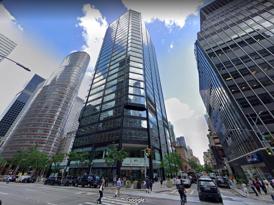 A glass-clad, 29-story office tower at 875 Third Avenue located in the heart of Manhattan.