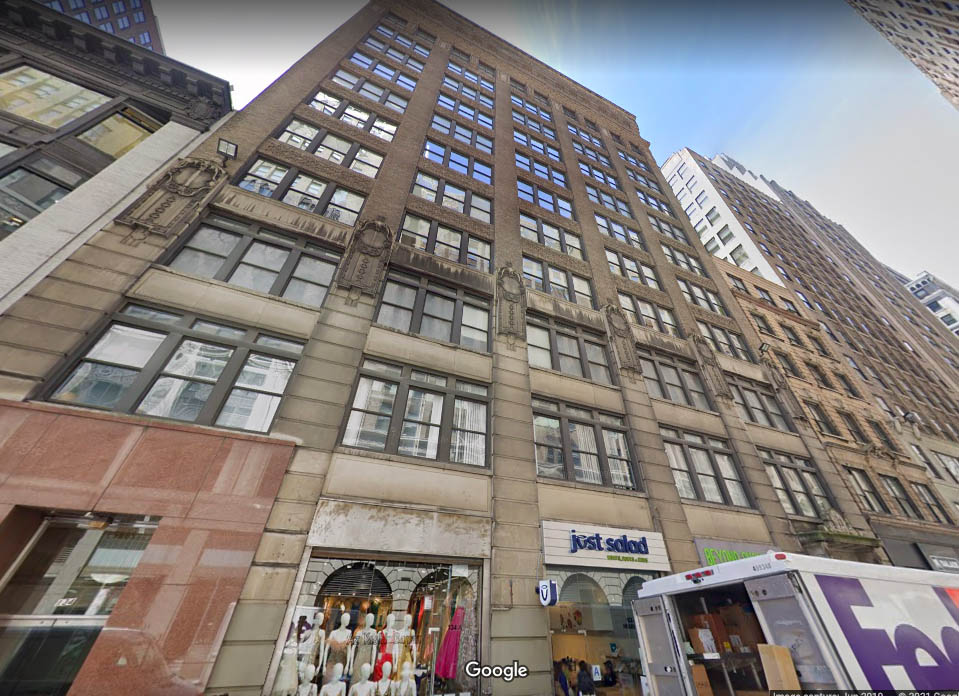 A 12-story office building at 142 West 37th Street offering office and showroom space in NYC.
