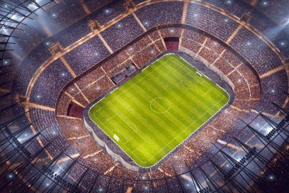 Night view of empty soccer stadium, potential game-changer for NYC's economy.