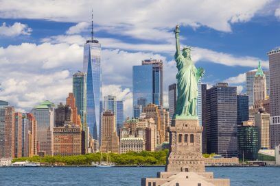 NYC Skyline and Statue of Liberty.