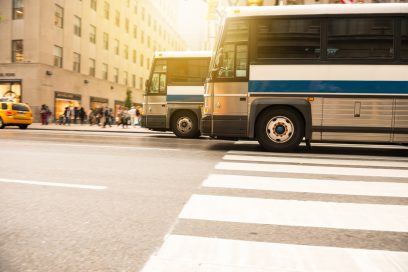 NYC buses whiz through Authority Bus Terminal, slated for redevelopment by 2030.