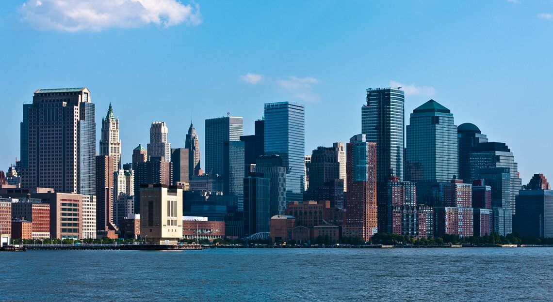 Manhattan skyline featuring St. John’s Terminal, Google's $2.1 billion office acquisition.