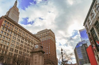 Herald Square watchtower, prime office space in the heart of NYC's Midtown commercial district.