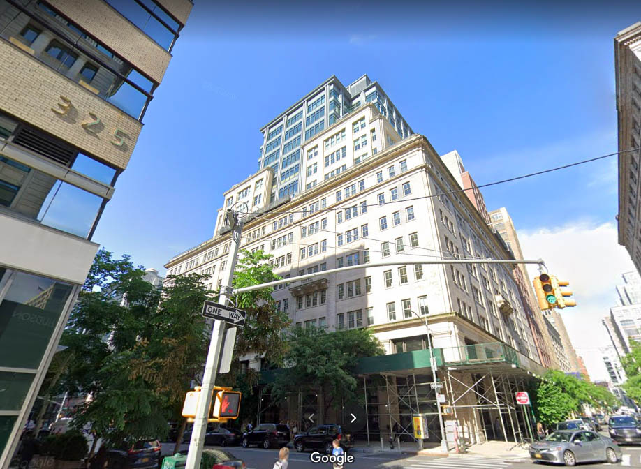 330 Hudson Street, a modern office tower in the Hudson Square submarket of Manhattan, NYC.