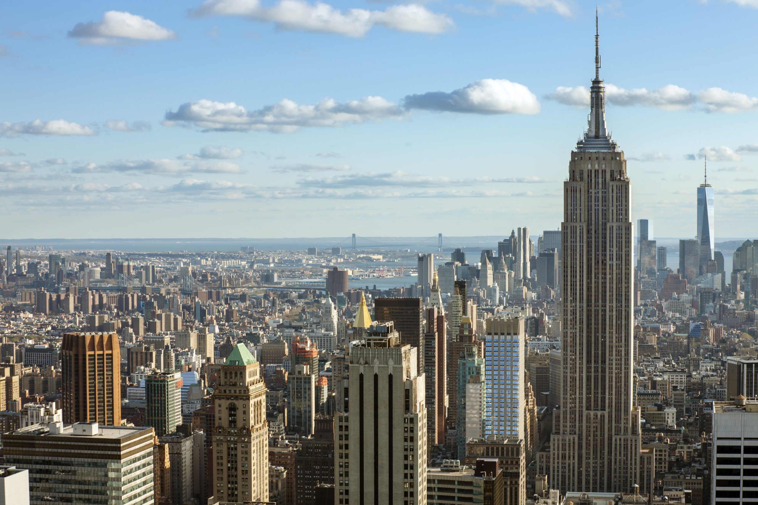 New York City panorama with view of the iconic Empire State Building located in Midtown Manhattan