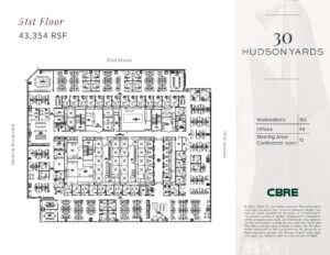 Floorplan of an office taking a full floor in Midtown