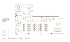 Floorplan of a large office space on the 64th floor of a Class A building.