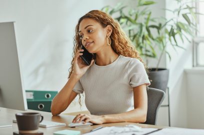 Young NYC Businesswoman Engages in Office Consultation and Communication.