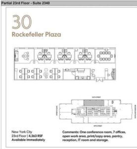 Floorplan of a mid-size office space in Midtown NYC