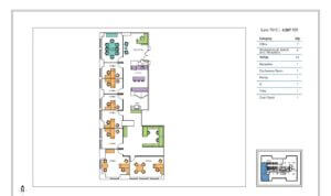 Floorplan of a large corner office 