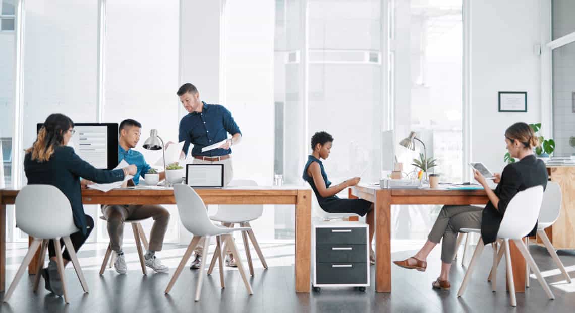 Collaborative Business Team in a Modern NYC Office Space