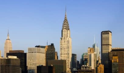 Manhattan skyline, showcasing the challenge in leasing small Class A offices in Midtown NYC.