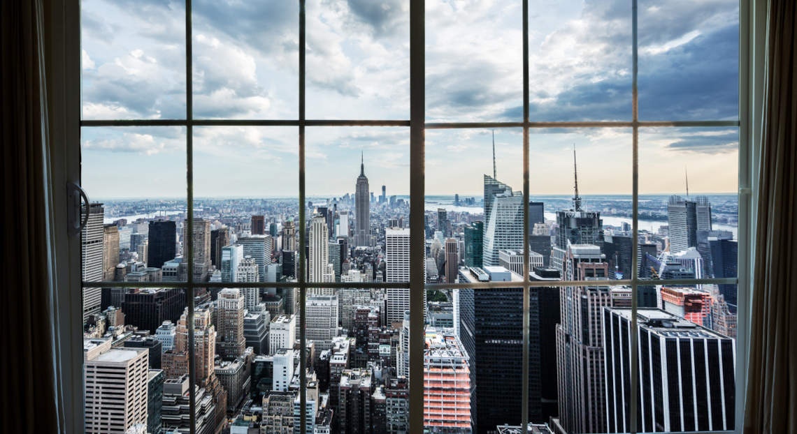 High-Rise View Overlooking Manhattan Amid NYC Commercial Real Estate Uncertainty.
