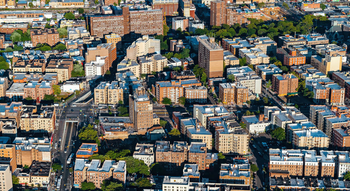 Aerial view of Bronx, NYC, capturing the dynamic changes in real estate and Mott Haven's revival.