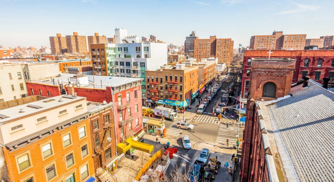 Aerial view of East Harlem, New York City.