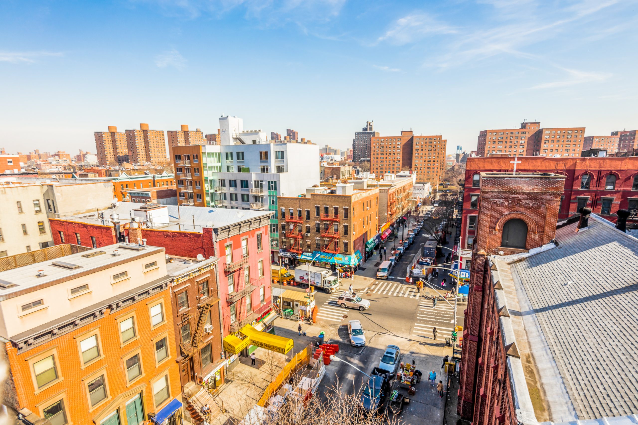Aerial view of East Harlem, New York City.