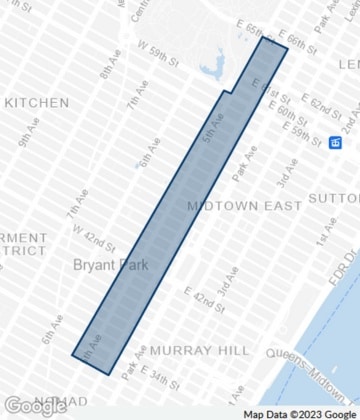 Map of Fifth Avenue, Madison Avenue in Midtown Manhattan, New York City