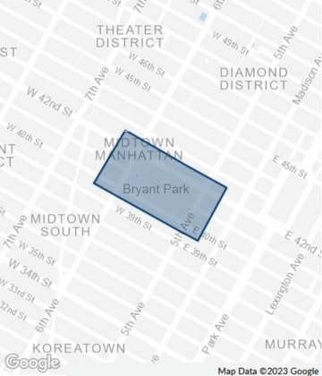 Map of Bryant Park in Midtown Manhattan, New York City.