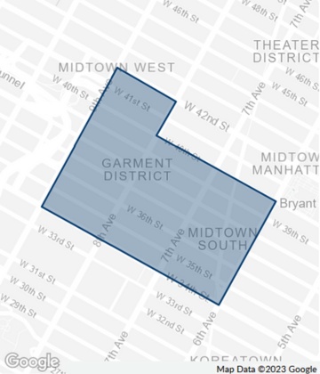 Map of the Garment DIstrict/Penn DIstrict, Midtown Manhattan, New York City