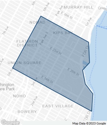 Map of Gramercy Park, a neighborhood in New York CIty's Midtown South.