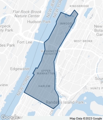 Harlem map of north Manhattan: Mixed-use real estate with prominent 125th Street offices.