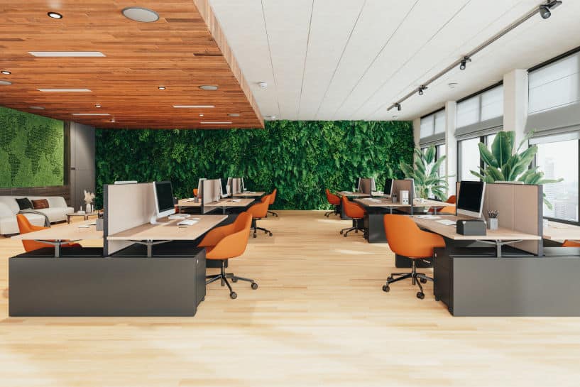 Eco-friendly office space rental built with recycled materials and powered by renewable energy