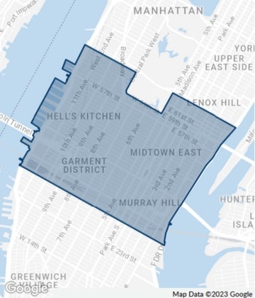 Map of Midtown Manhattan one of the three major commercial real estate markets of New York City.