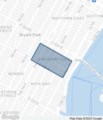 Map of the Murray Hill neighborhood located in Midtown South, New York City