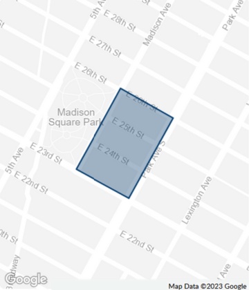 Map of Madison Square Park neighborhood in Midtown South, Manhattan, New York City.