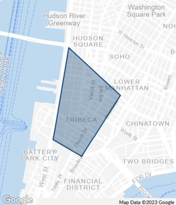 Map of Tribeca neighborhood in Manhattan, New York City.