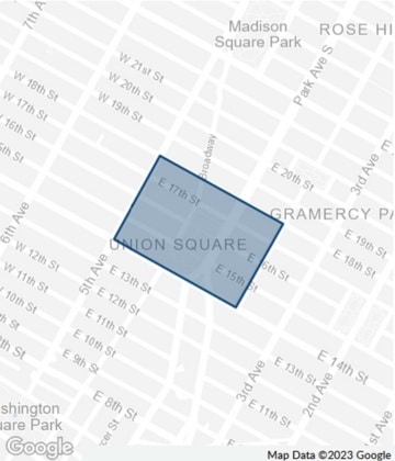 Map of Union Square located in Midtown South in New York City.