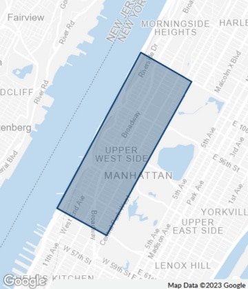 Map of Upper West Side, Manhattan: from Columbus Circle to Harlem's edge.