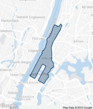 Map of Uptown Manhattan: Upper East, Upper West Side & Harlem.