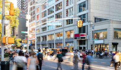 Union Square's vibrant intersection, prime NYC office space. Energetic hub in Midtown South.
