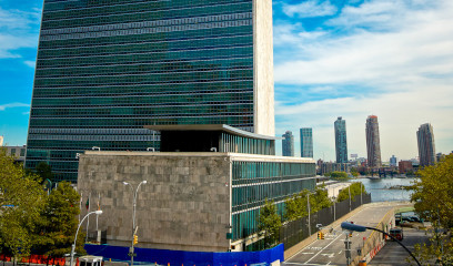 United Nations district skyline, global hub near iconic landmarks.