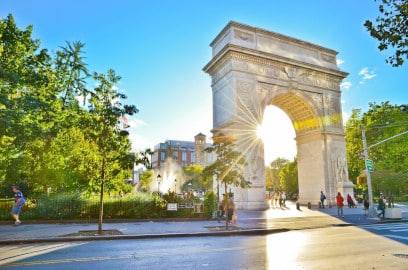 Washington Square Park, prime office space in Greenwich Village, a hub for creative industries.